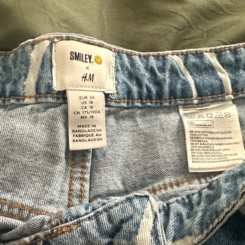 H&M Light Blue Denim High Rise Jeans with White Smiley Print - Picture 2 of 7